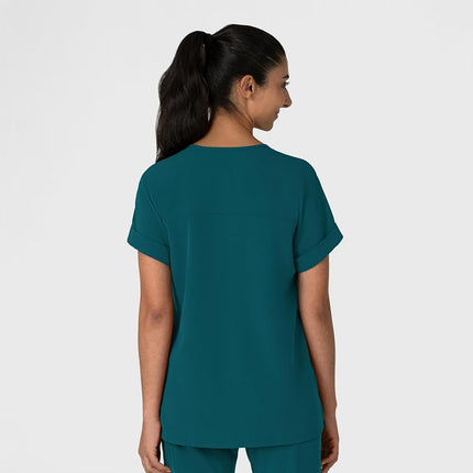 WonderWink Women's Drop Shoulder Boxy Scrub Top, Caribbean Blue, Small