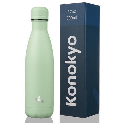 Konokyo Insulated Water Bottles,17oz Double Wall Stainless Steel Vacumm Metal Flask for Sports Travel,Macaron Green