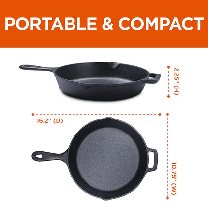 Commercial CHEF 10.25 Inch Preseasoned Cast Iron Skillet, Cast Iron Pan with Dual Pour Spouts