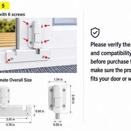 House Guard Sliding Glass Door Locks Upgraded Version Complete Footlock Kit Suitable for Sliding Doors and Windows 100,000 Times of Lock Body Opening and Closing Detection(White)