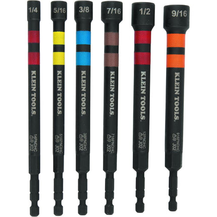 Klein Tools 80182 Ratcheting Impact-Rated Hollow Power Nut Driver Set with Handle, Magnetic, 6 SAE Hex Sizes Plus Zipper Canvas Tool Bag, 12.5 x 7 x 0.7-Inch 8-Piece