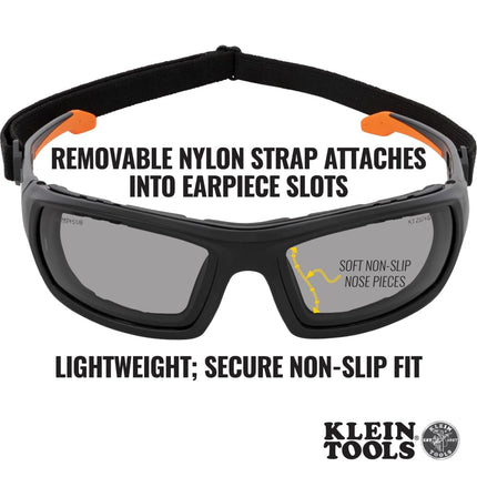 Klein Tools Safety Glasses 60471, ANSI Z87.1+ Pro Full Frame Seal Safety Glasses, Grey Lenses, UV Protection, Anti-Fog, Scratch Resistant
