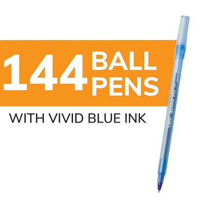 BIC Round Stic Xtra Life Ball Point Stick Pen, Medium Point, 1.0 mm Blue Ink, 144-Count