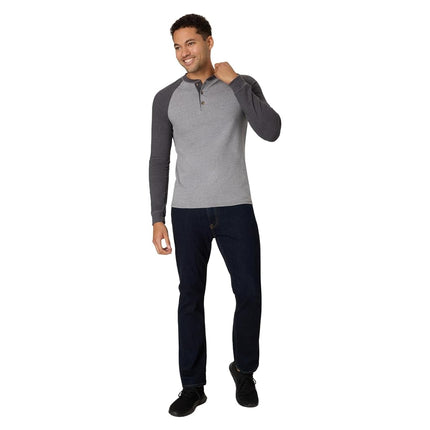 Hanes Men`s Beefy-T Long-Sleeve Colorblock Henley, M, Oxford Gray/Slate Heather