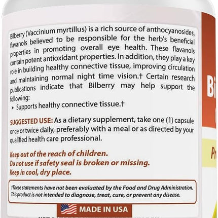 Best Naturals Bilberry Extract 1000mg for Healthy Vision, 90 Count
