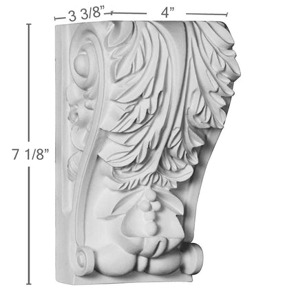 Ekena Millwork COR04X03X07LE 4" W x 3 3/8" D x 7 1/8" H Leaf Corbel, White