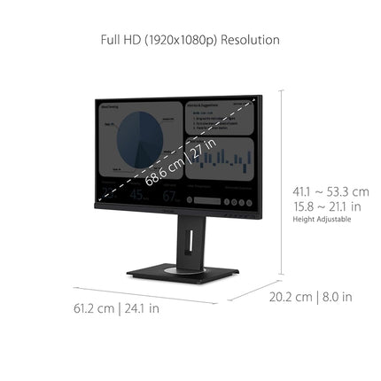 ViewSonic VG2748a-2 27-inch 1080p Full HD Monitor with Frameless Design, Advanced Ergonomics, HDMI, USB, DisplayPort, VGA, Integrated Speakers, for Business or Home Office