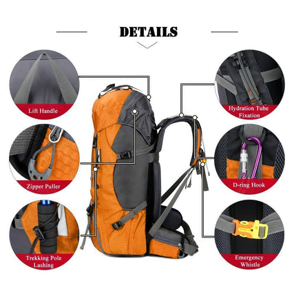 Bseash 60L Waterproof Hiking Camping Backpack with Rain Cover, Lightweight Outdoor Sport Travel Daypack Rucksack for Climbing Skiing