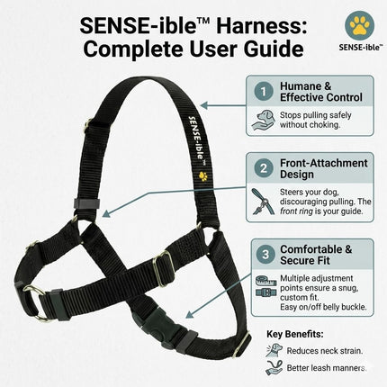 Softouch Sense-ible No-Pull Dog Harness - Black Medium