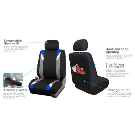FH GROUP FH-FB033217 Three Row- Premium Modernistic Seat Covers Blue / Black- Fit Most Car, Truck, Suv, or Van