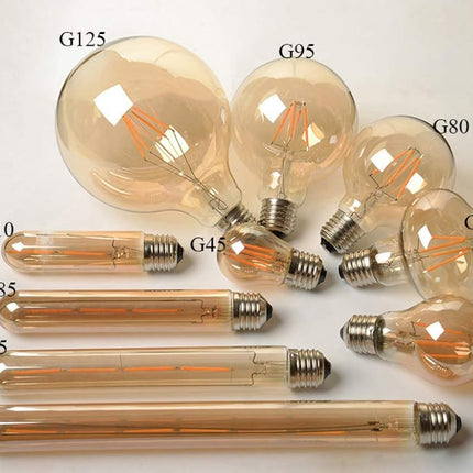 JKLcom Bombilla LED de filamento vintage T300 6W Regulable Bombilla Edison vintage Tubular larga LED vintage, base media E26/E27, cristal ámbar, blanco cálido 2300K, 6W (equivalente a 40W), regulable, paquete de 4