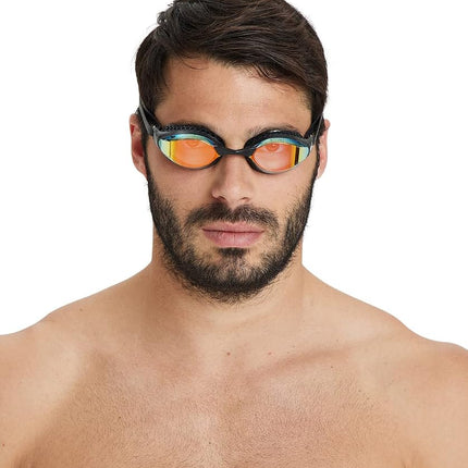 ARENA Cobra Core Swipe Mirror Unisex Adult Racing Swimming Goggles, Swimming Pool Goggles with Curved Mirror Lenses, Anti-Fog, UV Protection, 5 Interchangeable Nose Bridges