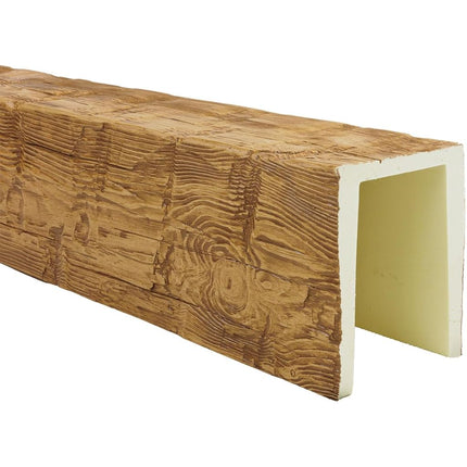 Heritage Timber Reclaimed Axed Cut Faux Wood Beam, 3-Sided (U-Beam), 3 1/2"W x 5 1/2"H x 72"L, Warm Caramel Finish