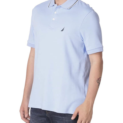 Nautica Men's Classic Fit Short Sleeve Dual Tipped Collar Polo Shirt, Noon Blue, Large