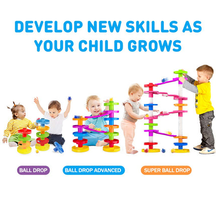 WEofferwhatYOUwant Double Ball Drop Toy – 14-Piece Expandable STEM Tower Set, Rattle Balls, Stackable Ramps | Safe, Durable Polypropylene | Interactive & Imaginative Play for Toddlers 9M+