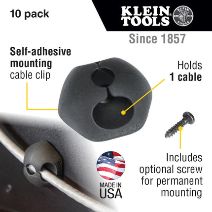 Cable Clips, Adhesive Single Slot Cable, Cord Management Mounting Clips, Optional Screw for Permanent Mounting, 10-Pack Klein Tools 450-400