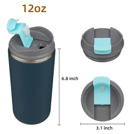 Konokyo Tumbler with Lid, 12 oz Travel Coffee Mug Double Wall Vacuum Stainless Steel Thermal Metal Cup Insulated Water Bottle,Navy Blue