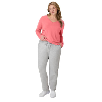 Hanes Women's Long Sleeve Cotton V-Neck T-Shirt, Lightweight V-Neck Tee, Modern Fit, Briny Pink, L