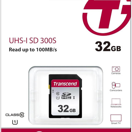 Transcend SDC300S 32GB SDHC Class 10 U1 Memory Card, Speed up to 100MB/s for Digital Cameras TS32GSDC300S