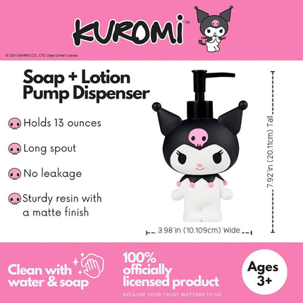 Distributeur de savon et de lotion en résine Sanrio Kuromi, 384 ml (produit sous licence officielle) par Franco Collectibles