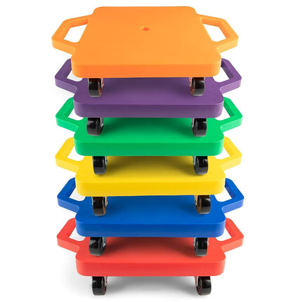 Champion Sports 12-Inch Multi-Colored Heavy Duty Plastic Scooter Boards with Handles (Set of 6)