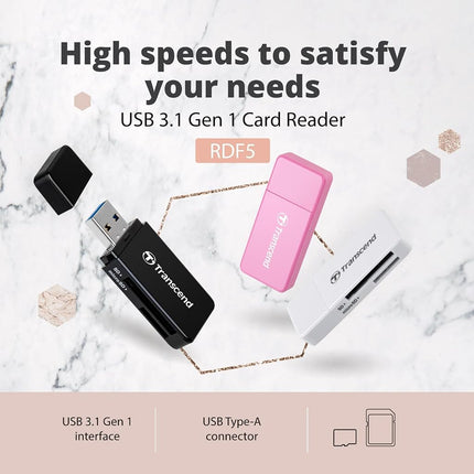 Transcend RDF5 USB 3.1 Type-A SD & microSD Card Reader for SDHC/SDXC, Black TS-RDF5K