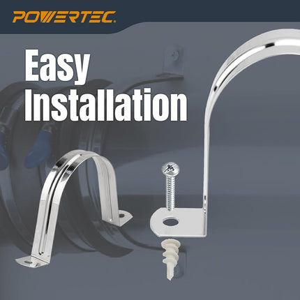 POWERTEC Clear PVC Pipe 2-1/2" x 36" Long, 1PK Plastic Tubing & 5PK Stainless Steel Pipe Straps w/Drywall Anchors & Screws Compatible w/Dust Collection Fittings - Hose for Woodworking Tools (70397)