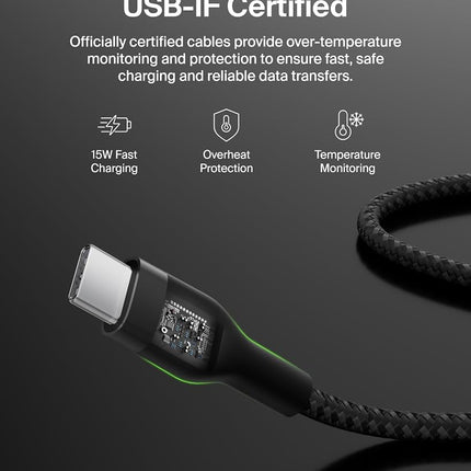 Belkin BoostCharge Pro Flex Braided USB-C to USB-A Cable (1M/3.3FT) USB-IF Certified Fast Charging Cable for iPhone 17, iPhone 17 Pro, iPad, Galaxy S25, Note, Pixel, Nintendo Switch 2 & More - Black