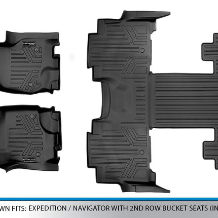 SMARTLINER Floor Mats 3 Row Liner Set Black for 2018-2019 Expedition/Navigator with 2nd Row Bucket Seats (Incl. Max and L)