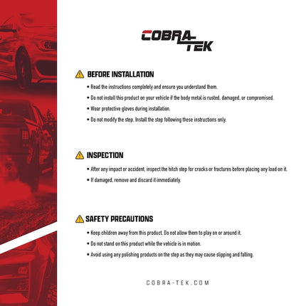 Cobra-Tek Marchepied d'attelage poli haut de gamme à rabattre, compatible avec les récepteurs d'attelage de classe III et de classe IV de 2 pouces, avec goupille d'attelage et stabilisateur d'attelage