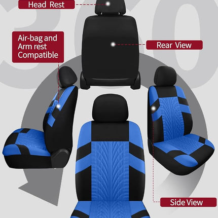 VarCozy Car Seat Covers Front Pair,Universal Cloth Front Seat Covers for Car,Breathable and Washable Seat Covers for SUV, Sedan, Van, Automotive Interior Covers, Airbag Compatible, Black&Blue