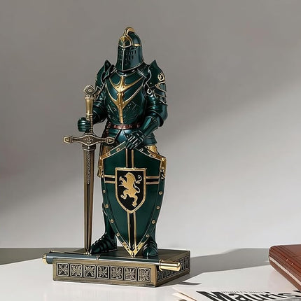 HDMbigmi King's Guard Ornament Knight Statue for Desk, Desktop Accessories Pen Holder Pen Stand Paperweight for Office and Home (Green)