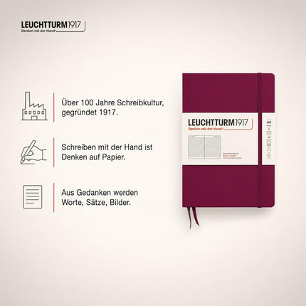 Notebook Medium (A5) Ruled, Hardcover, 251 Numbered Pages, Port Red