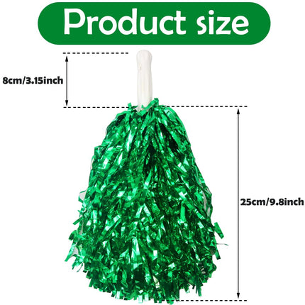 Hooshing 24PCS Green Pom Poms Cheerleading Metallic Foil Cheer Pom Poms with Plastic Handles for Team Spirit Sports Party Dance