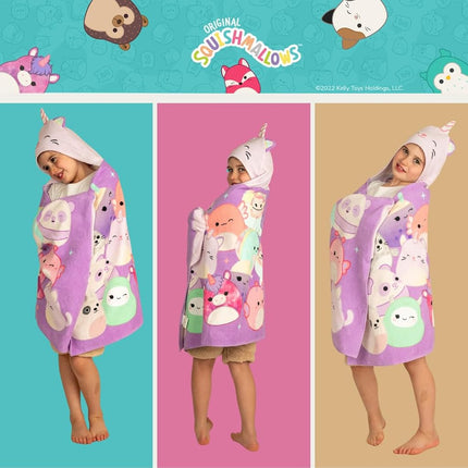 Squishmallows Kids Super Soft Bath/Pool/Beach Soft Cotton Terry Hooded Towel Wrap, 24 in x 50 in, (Officially Licensed Product) by Franco