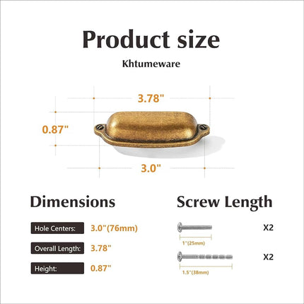 khtumeware 15 Pack 3" Bin Cup Drawer Pulls Antique Brass Cabinet Cup Pulls 3" Hole Center Classic Vintage Retro Drawer Handles Kitchen Cupboard Bathroom Dresser Cabinet Hardware Zinc Alloy