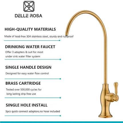 Grifo Purificador de Agua Potable de Oro Cepillado, Grifo de Agua Delle Rosa Dorado para Sistema de Filtro de Agua Debajo del Fregadero, Grifo Moderno de Osmosis Inversa de Latón, Grifo de Fregadero de Barra de Oro Cepillado