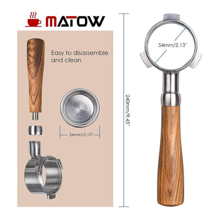 54mm Bottomless Portafilter, MATOW Bottomless Naked Portafilter Compatible with Breville 54mm Machines (Filter Basket Included)