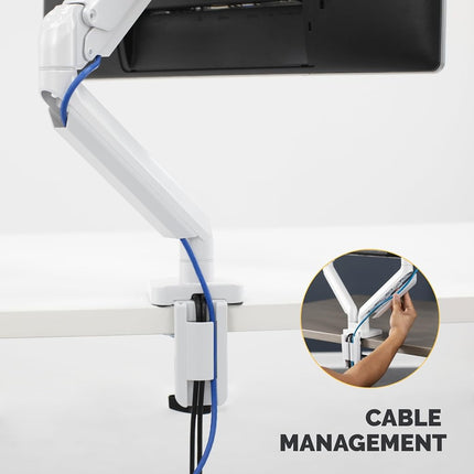 Fellowes Single Monitor Arm - Platinum Series Mount for 8KG 32 inch Screens - Ergonomic Adjustable Arm Desk Mount - Tilt 45° Swivel 360° Rotation 360°, VESA 75 x 75/100 x 100 - White