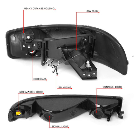DNA Motoring Ahumado ámbar HL-LB-SIERRA99-SM-AM Faros LED DRL de 4 piezas + luces de parachoques [99-07 GMC Sierra/Yukon]