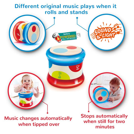 Hape Baby Drum | Colourful Rolling Drum Musical Instrument Toy for Toddlers 6 months and up | Rhythm & Sound Learning, Battery Powered