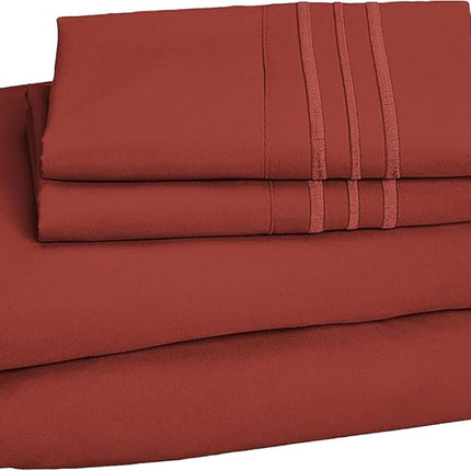 CELINE LINEN 4-Piece Bed Sheet Set with Deep Pockets, King Rust