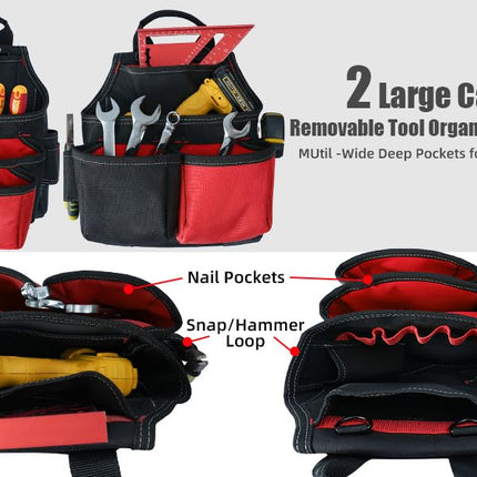 MELOTOUGH Tool Belt with Suspenders Braces Pro Framer Combo System-Magnetic Tool Pouch Build Heavy Duty Carpenter Tool Belt and Multi Function Tool Belt Suspenders（Red)