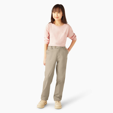 Dickies Big Girls' Stretch Slim Straight Pant, Desert Sand, 12