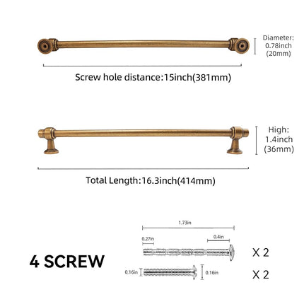 POVEFONK 6 Pack 15 inch Antique Brass Kitchen Cabinet Handles Cabinet Pulls Vintage Drawer Pulls Aged Gold Bronze Kitchen Cabinet Hardware Handles Dresser Handles