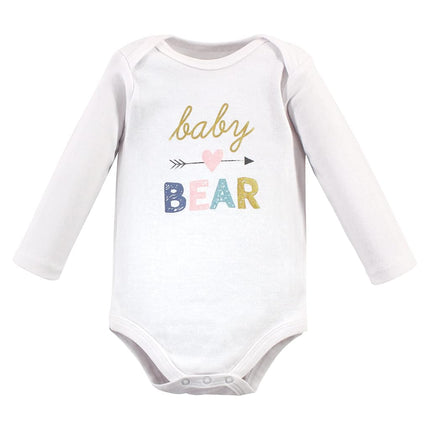Hudson Baby Paquete de 3 bodys de algodón de manga larga para bebé, niña bebé oso, 3-6 meses