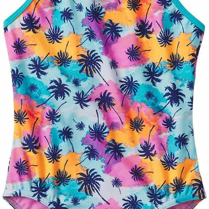 Traje de baño de una pieza Speedo Girls Thin Strap, estampado Multi Palm, M
