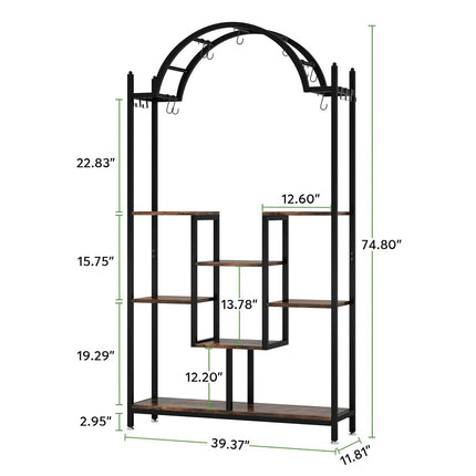 Tribesigns 5-Tier Plant Stand Indoor, 190 cm Tall Arched Plant Shelf with Hanging Hooks, Large Bonsai Pots Display Rack for Indoor, Balcony, Living Room