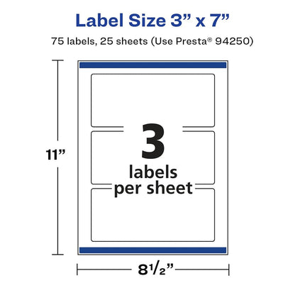 Avery Glossy White Rectangle Labels with Sure Feed, 3" x 7", 75 Glossy White Labels, Print-to-The-Edge, Permanent Label Adhesive, Laser/Inkjet Printable Labels
