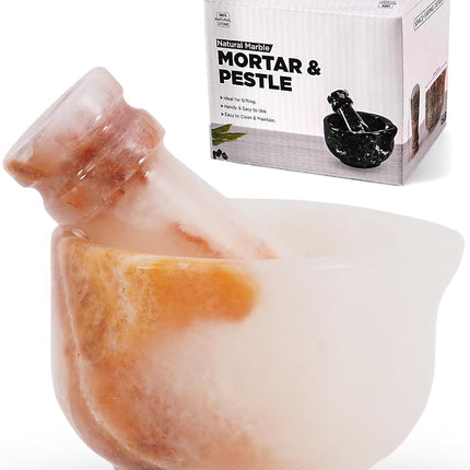 Marble Mortar and Pestle Set White Onyx 3 Inch Han